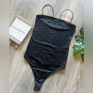 Abercrombie faux leather spaghetti strap bodysuit. Size xs